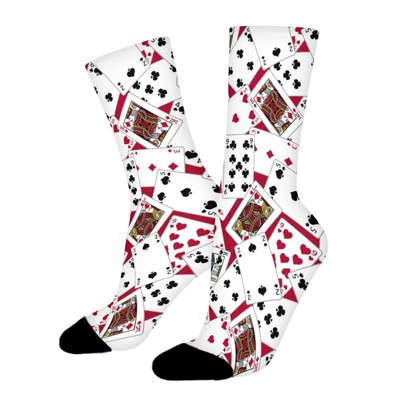 Red Playing Cards Women Printed Crew Socks Funny Funky Socks Soft Polyester Novelty Gifts for Artists Men