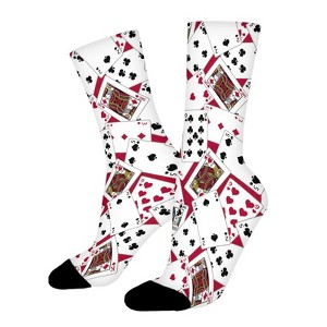 Red Playing Cards Women Printed Crew Socks Funny Funky Socks Soft Polyester Novelty Gifts for Artists Men - 1 of 1
