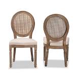 Set of 2 Louis Fabric Upholstered with Rattan and Wood Dining Chairs Beige/Brown - Baxton Studio