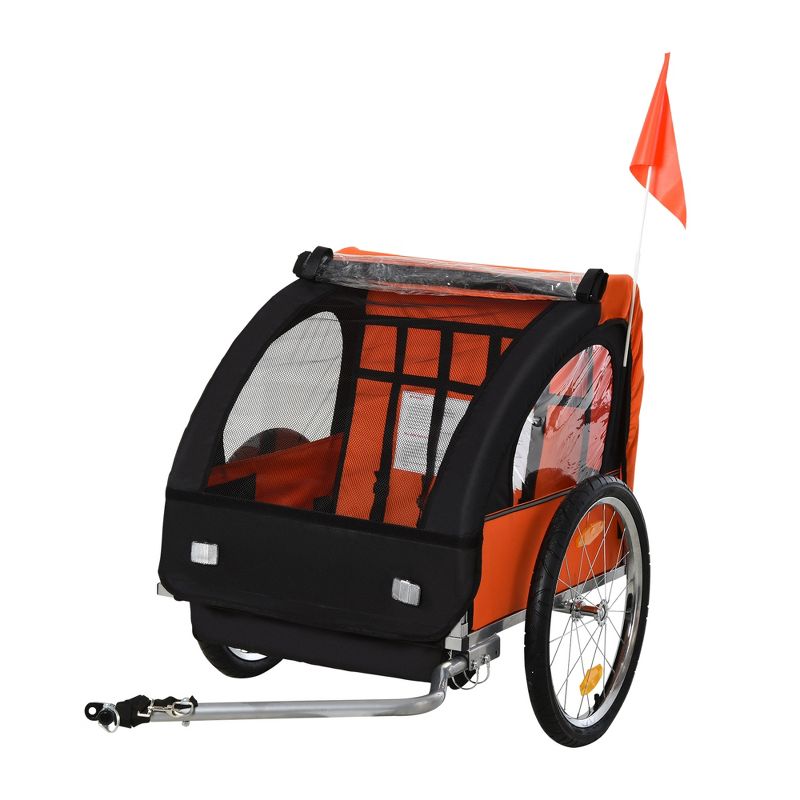 Aosom 2-Seat Child Bike Trailer for Kids with a Strong Steel Frame, 5-Point Safety Harnesses, & Comfortable Seat, 1 of 9