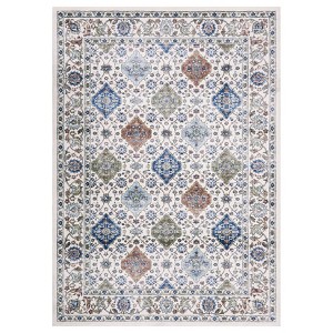 Fulvari Washable Taupe Vintage Traditional Mat Distressed Indoor Foldable Thin Rug Retro Accent Floral Non Slip Carpet - 1 of 4