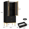Fluted Storage Cabinet with Glass Door and 2 Drawers, Modern Display Storage Cabinet - 2 of 4