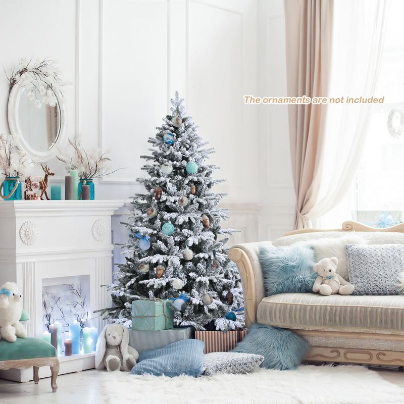 Tangkula Snow Flocked Christmas Tree, Pre-lit Artificial Xmas Tree w/ LED Lights & PE & PVC Branch Tips, 3 of 13