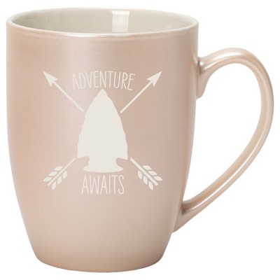 100 North Arrow Head 10 Ounce White and Precious Pearl Metallic Finish, Comfortably Fits Your Hands, New Bone China Coffee Tea Cup Mug, Adventure