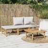 vidaXL 4-Piece Bamboo Outdoor Lounge Set in Light Gray, Comes with Comfortable Cushions, a Sturdy Table and is Ideal for Your Patio or Garden - 2 of 4