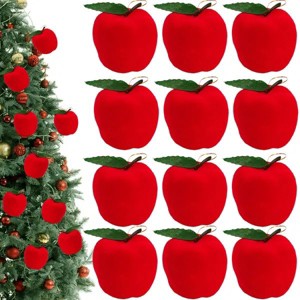 12Pcs Mini Christmas Apple Ornament 2.1in Foam Red Apple Ball Ornament Pendants Xmas Tree Hanging Decorations for Holiday Party Supplies - 1 of 3