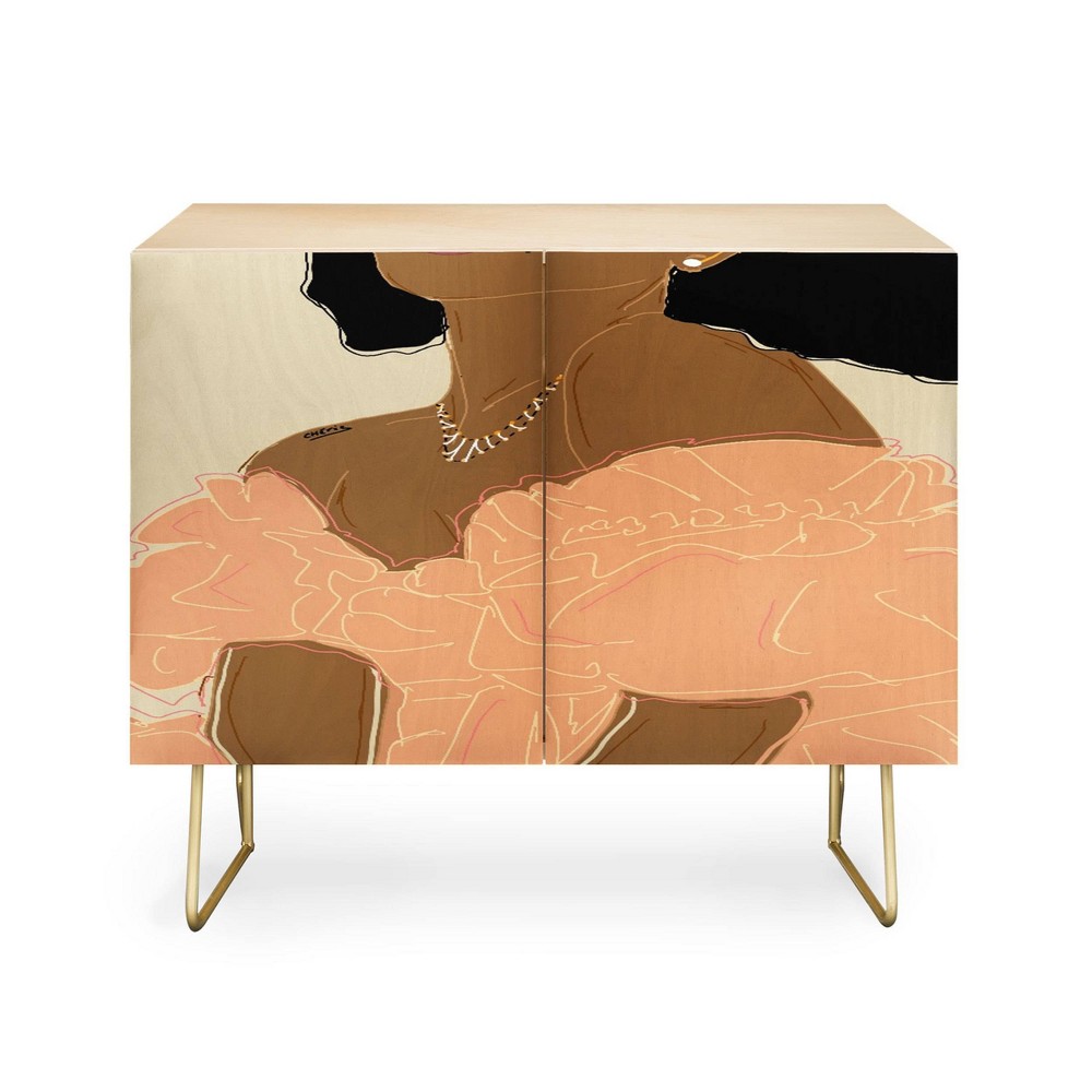 EELISE_NDRI Gushin Over You Credenza Birch/Pink/Gold - Deny Designs: Mid-Century Modern, Birch, Gold Legs