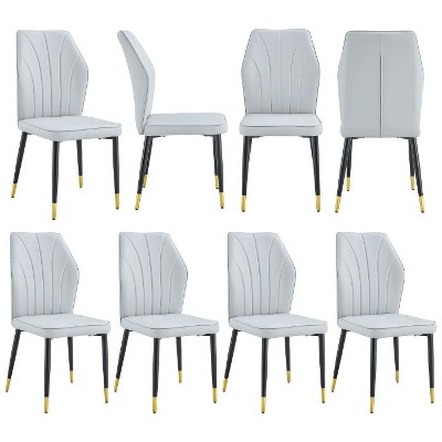 CAVINAS Modern PU Leather Dining Chair, Kitchen Side Chair with Curved Back and Metal Legs