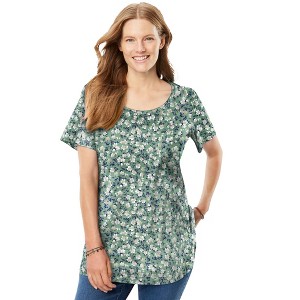 Woman Within Plus Size Perfect Printed Short-Sleeve Scoopneck Tee - 1 of 4
