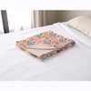 50" X 70" Brown And Pink Floral Cotton Quilted Kantha Throw Blanket with Embroidery - 2 of 4