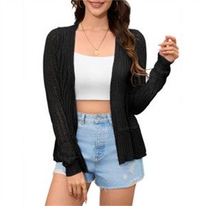 Clearlove Women's Dainty Lace Trim Cardigan Flouncy Hem Crochet Cover Up Lightweight Spring Top - 1 of 4