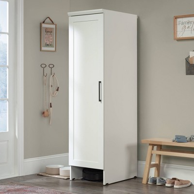 White Adjustable Shelving Robot Vacuum Storage Cabinet