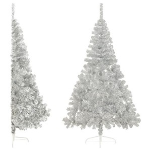 vidaXL 8ft Silver Artificial Half Christmas Tree with Sturdy Steel Stand - Realistic PVC Tips - Space Saving Half-Round Design - 1 of 4