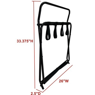 Black Metal Folding Luggage Rack with Fabric Shelf