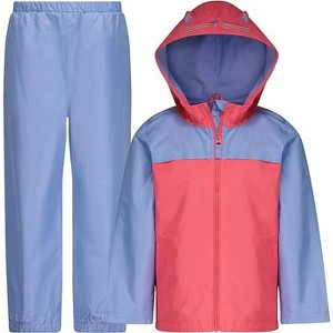 LONDON FOG Girl's Waterproof Hooded Jacket and Pant Rainsuit Sets - 1 of 4