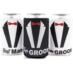 Blue Panda 12 Pack Team Groom Neoprene Can Cooler Sleeves, Groomsmen Gifts Beer Cooler for 12oz Drinks - 1 of 4