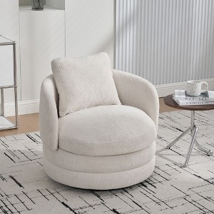 Sapphtopaz Modern Swivel Accent Chair with Pillow Chenille Upholstered Round Barrel Chair with Curved Back Comfy Chairs for Living Room,Bedroom - 1 of 4