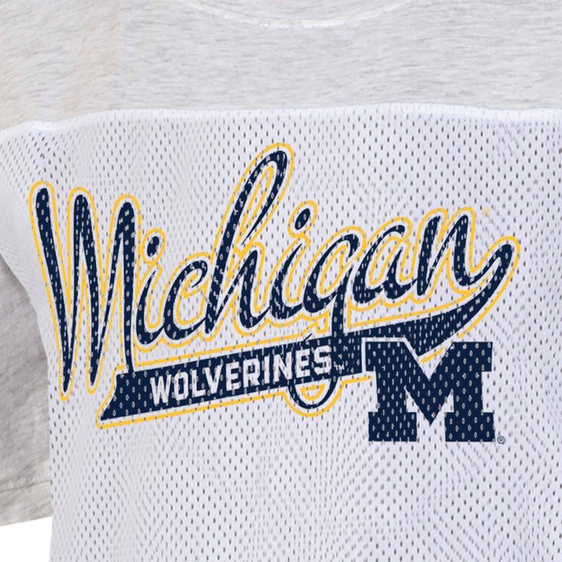 NCAA Michigan Wolverines Women&#39;s White Mesh Yoke T-Shirt, 3 of 4