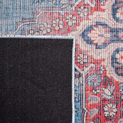 Hand-Knotted Square Red and Blue Viscose Area Rug