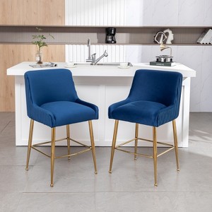 SEYNAR Modern Velvet 37'' H Metal Leg Counter or Bar Stools Set of 2 - 1 of 4