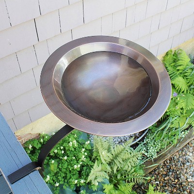 15'' Antique Copper Metal Rail-Mounted Birdbath
