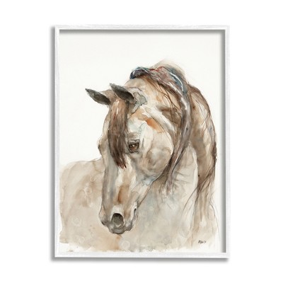 Stupell Industries Gentle Horse Portrait Farm Animal Watercolor Detail Framed Giclee Art