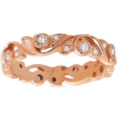 Pompeii3 1/4ct Diamond Eternity Ring 14k Rose Gold Scroll Vintage Leaf
