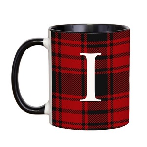 Personalization Mall Christmas Red Plaid Initial Coffee Mug - 1 of 3