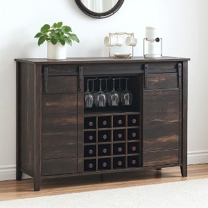 Acekool Bar Cabinet, 47" Buffet Server Sideboard with Sliding Barn Doors, Farmhouse Storage Cabinet with Adjustable Shelf for Dining Room Dark Brown - 1 of 4