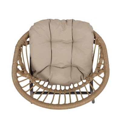 Set of 2 Light Brown Wicker Outdoor Dining Chairs with Beige Cushions