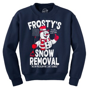 Frostys Snow Removal Crewneck Sweatshirt Funny Sarcastic Winter Graphic Novelty Longsleeve Sweater - Crazy Dog Crew Neck Sweatshirt Gift For Christmas - 1 of 4