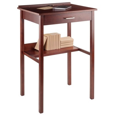 Transitional Walnut High Standing Desk with Drawer, 27.95" W