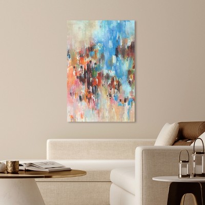 Lovely Feeling Blue and Orange Abstract Canvas Wall Art, 36" x 54"