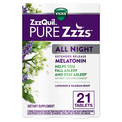 ZzzQuil PURE Zzzs All Night Extended Release Melatonin Sleep Aid Tablets 2 mg per tablet 21 Count