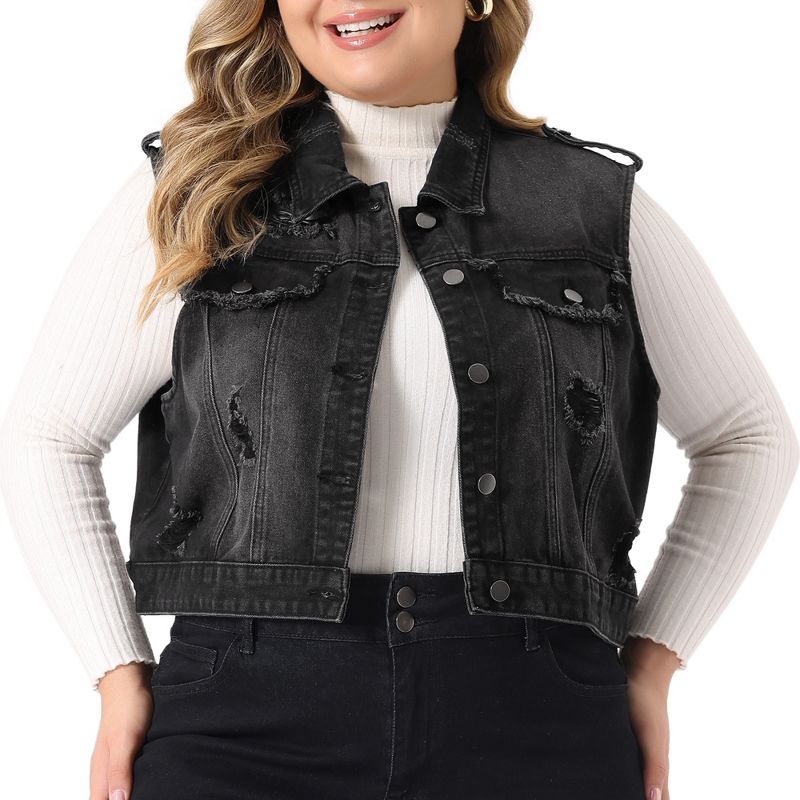 Agnes Orinda Women's Plus Size Sleeveless Chest Pockets Button-Up Denim Vests, 1 of 6