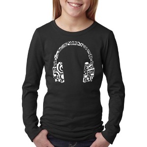 LA Pop Art Girl's Word Art Long Sleeve - Music Note Headphones - 1 of 4