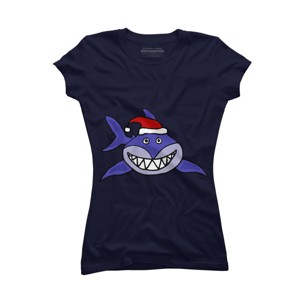 Junior's Design By Humans Funny Christmas Shark in Santa Hat By SmileToday T-Shirt - 1 of 3