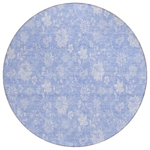 Sky Blue Denim Blue And Ivory Floral Washable Indoor Outdoor Area Rug - 1 of 4