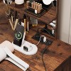 Corner Vanity and Stool, Corner Vanity Desk with Mirror and Lights, Corner Makeup Vanity with Power Outlet, 3 Color & Brightness Adjustable Lights - 4 of 4