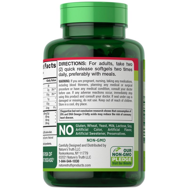 Nature's Truth Omega 3 Fish Oil 1000 mg | 125 Liquid Softgels | Burpless, Lemon Flavor Pills Supplement, 3 of 5