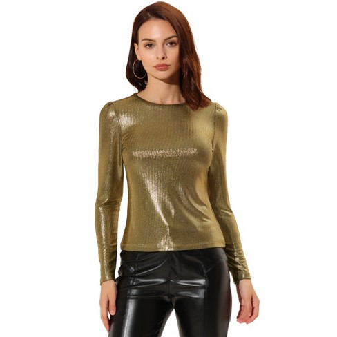 Allegra K Women's Metallic Shiny Sparkle Elastic Waist Holographic Pants  Gold Small : Target