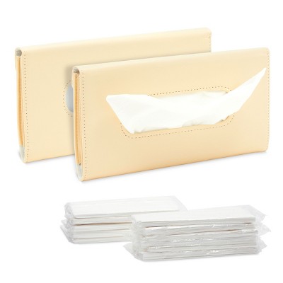 Zodaca 2 Beige Leather Visor Tissue Holders with 12 Refills, 24 Sheets Each