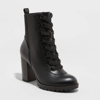 black heeled combat booties