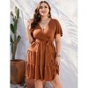 BLUEMING Plus Size Womens Dresses V Neck Floral Flutter Sleeve Midi Surplice Dress Waist Belted Floral Tie Waist Dress Bell Sleeve Dress Flowy Dress - 4 of 4