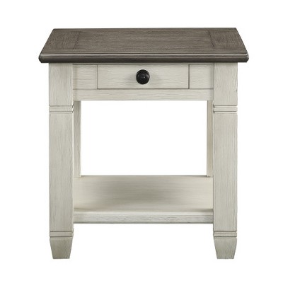 Anybear Rosy Brown and Antique White Finish 1pc End Table with Drawer
