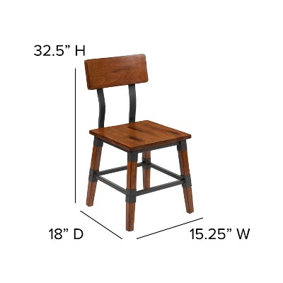 Set of 4 Rustic Walnut Industrial Wood Dining Chairs