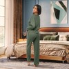 ADR Women's Pajamas Set, Soft Ribbed Knit Waffle Henley Pajamas Lounge Set, Lounge Sleeve Top and Pants with Pockets, Drawstring - 3 of 4