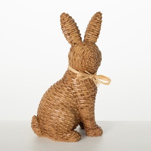 Sullivans 7.75" Brown Woven Patterned Resin Bunny with Raffia Bow - 1 of 4
