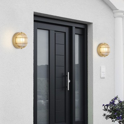 Elson Gold Industrial Outdoor Wall Sconce Set of 2