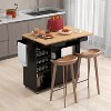 Tangkula Drop Leaf Kitchen Island Cart with Power Outlet Mobile Buffet Storage Cart with Microwave Shelf Wine Rack Stemware Rack White & Natural/Black & Natural/Rustic Brown - 2 of 4